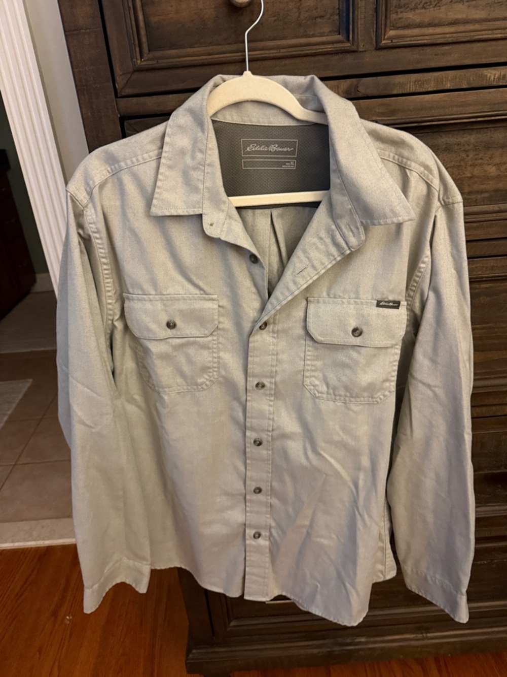 Eddie Bauer Light Gray Snap-Front Shirt Jacket